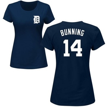 Women's Detroit Tigers Jim Bunning ＃14 Roster Name & Number T-Shirt - Navy