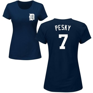 Women's Detroit Tigers Johnny Pesky ＃7 Roster Name & Number T-Shirt - Navy
