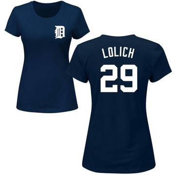 Women's Detroit Tigers Mickey Lolich ＃29 Roster Name & Number T-Shirt - Navy