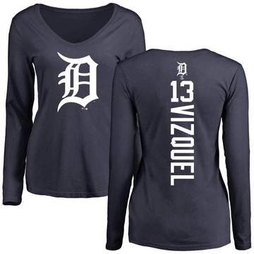 Women's Detroit Tigers Omar Vizquel ＃13 Backer Slim Fit Long Sleeve T-Shirt - Navy