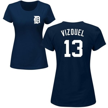 Women's Detroit Tigers Omar Vizquel ＃13 Roster Name & Number T-Shirt - Navy