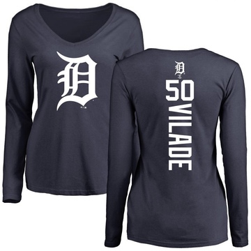 Women's Detroit Tigers Ryan Vilade ＃50 Backer Slim Fit Long Sleeve T-Shirt - Navy