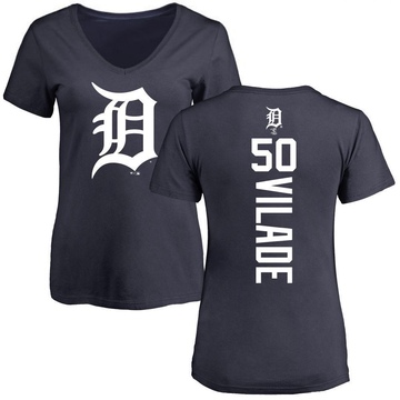 Women's Detroit Tigers Ryan Vilade ＃50 Backer Slim Fit T-Shirt - Navy