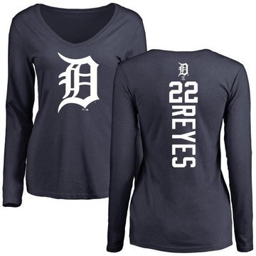 Women's Detroit Tigers Victor Reyes ＃22 Backer Slim Fit Long Sleeve T-Shirt - Navy