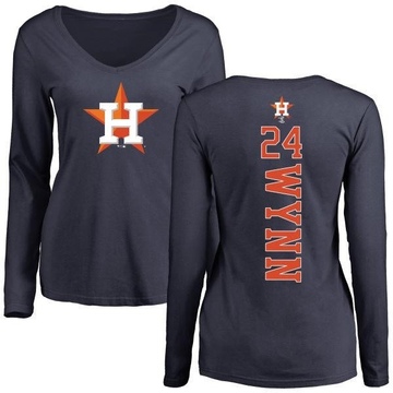 Women's Houston Astros Jimmy Wynn ＃24 Backer Slim Fit Long Sleeve T-Shirt - Navy