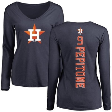 Women's Houston Astros Joe Pepitone ＃9 Backer Slim Fit Long Sleeve T-Shirt - Navy