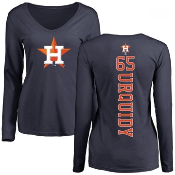 Women's Houston Astros Jose Urquidy ＃65 Backer Slim Fit Long Sleeve T-Shirt - Navy