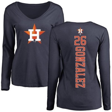 Women's Houston Astros Luis Gonzalez ＃26 Backer Slim Fit Long Sleeve T-Shirt - Navy