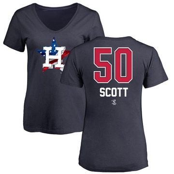 Women's Houston Astros Tayler Scott ＃50 Name and Number Banner Wave V-Neck T-Shirt - Navy