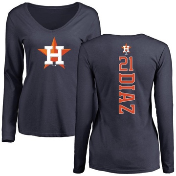 Women's Houston Astros Yainer Diaz ＃21 Backer Slim Fit Long Sleeve T-Shirt - Navy