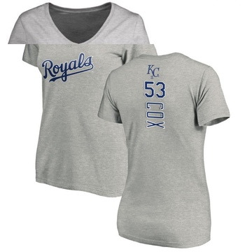 Women's Kansas City Royals Austin Cox ＃53 Backer Slim Fit T-Shirt Ash