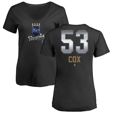 Women's Kansas City Royals Austin Cox ＃53 Midnight Mascot V-Neck T-Shirt - Black