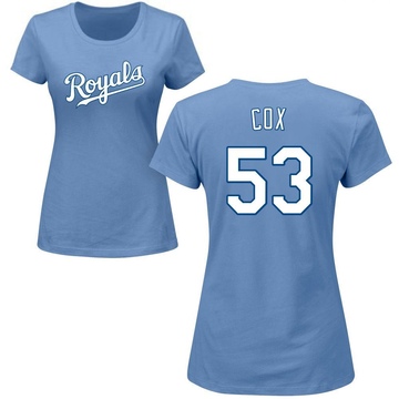 Women's Kansas City Royals Austin Cox ＃53 Roster Name & Number T-Shirt - Light Blue