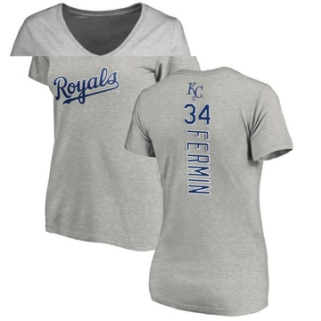 Women's Kansas City Royals Freddy Fermin ＃34 Backer Slim Fit T-Shirt Ash