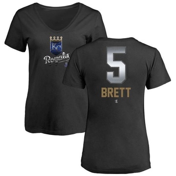 Women's Kansas City Royals George Brett ＃5 Midnight Mascot V-Neck T-Shirt - Black