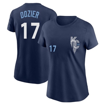 Women's Kansas City Royals Hunter Dozier ＃17 2022 City Connect Name & Number T-Shirt - Navy