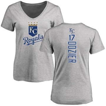 Women's Kansas City Royals Hunter Dozier ＃17 Backer Slim Fit T-Shirt Ash
