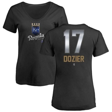 Women's Kansas City Royals Hunter Dozier ＃17 Midnight Mascot V-Neck T-Shirt - Black