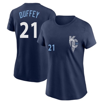 Women's Kansas City Royals Tyler Duffey ＃21 2022 City Connect Name & Number T-Shirt - Navy