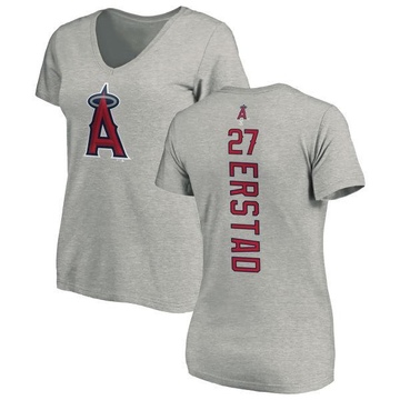 Women's Los Angeles Angels Darin Erstad ＃27 Backer Slim Fit T-Shirt Ash