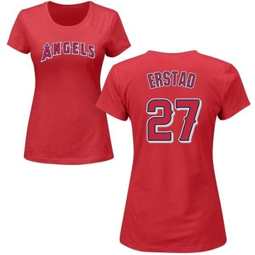 Women's Los Angeles Angels Darin Erstad ＃27 Roster Name & Number T-Shirt - Red