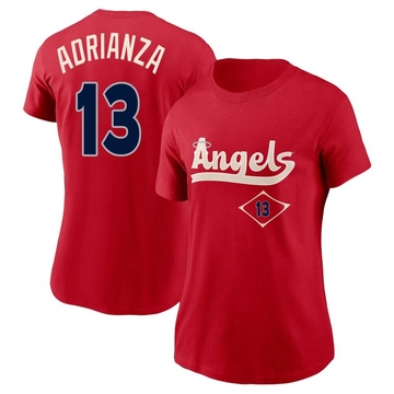 Women's Los Angeles Angels Ehire Adrianza ＃13 2022 City Connect Name & Number T-Shirt - Red