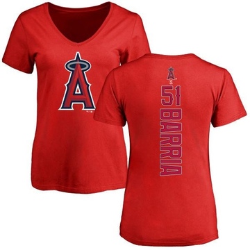 Women's Los Angeles Angels Jaime Barria ＃51 Backer Slim Fit T-Shirt - Red