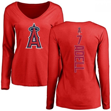 Women's Los Angeles Angels Jo Adell ＃7 Backer Slim Fit Long Sleeve T-Shirt - Red