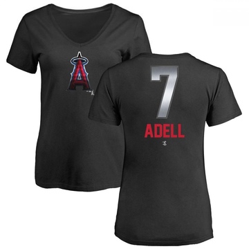 Women's Los Angeles Angels Jo Adell ＃7 Midnight Mascot V-Neck T-Shirt - Black