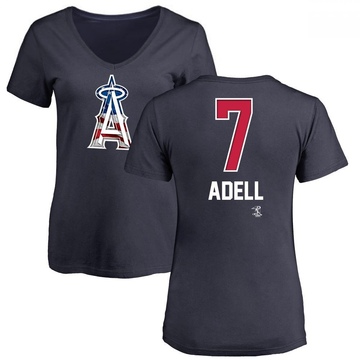 Women's Los Angeles Angels Jo Adell ＃7 Name and Number Banner Wave V-Neck T-Shirt - Navy