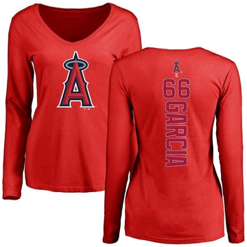 Women's Los Angeles Angels Luis Garcia ＃66 Backer Slim Fit Long Sleeve T-Shirt - Red