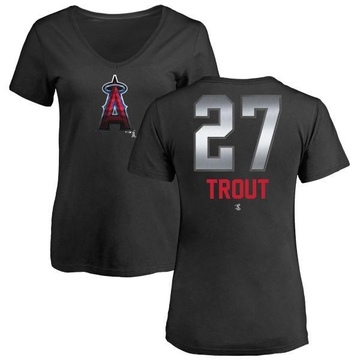 Women's Los Angeles Angels Mike Trout ＃27 Midnight Mascot V-Neck T-Shirt - Black