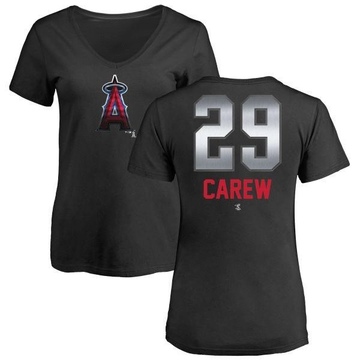 Women's Los Angeles Angels Rod Carew ＃29 Midnight Mascot V-Neck T-Shirt - Black