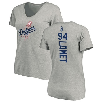 Women's Los Angeles Dodgers Dinelson Lamet ＃94 Backer Slim Fit T-Shirt Ash