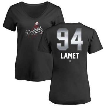 Women's Los Angeles Dodgers Dinelson Lamet ＃94 Midnight Mascot V-Neck T-Shirt - Black