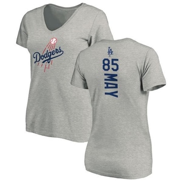 Women's Los Angeles Dodgers Dustin May ＃85 Backer Slim Fit T-Shirt Ash