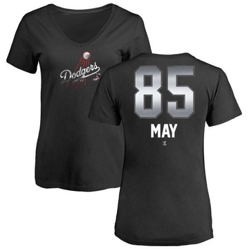 Women's Los Angeles Dodgers Dustin May ＃85 Midnight Mascot V-Neck T-Shirt - Black