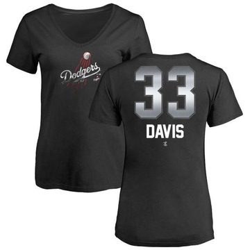 Women's Los Angeles Dodgers Eric Davis ＃33 Midnight Mascot V-Neck T-Shirt - Black
