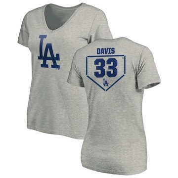 Women's Los Angeles Dodgers Eric Davis ＃33 RBI Slim Fit V-Neck T-Shirt Heathered - Gray