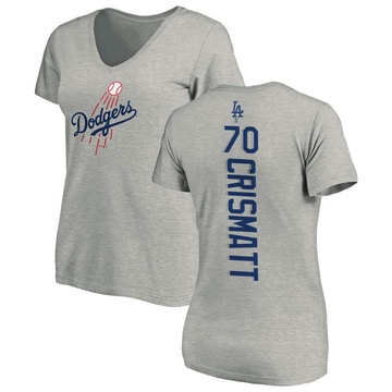 Women's Los Angeles Dodgers Nabil Crismatt ＃70 Backer Slim Fit T-Shirt Ash