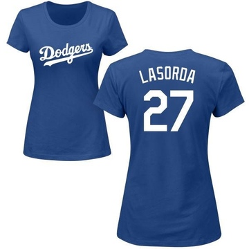 Women's Los Angeles Dodgers Tommy Lasorda ＃27 Roster Name & Number T-Shirt - Royal