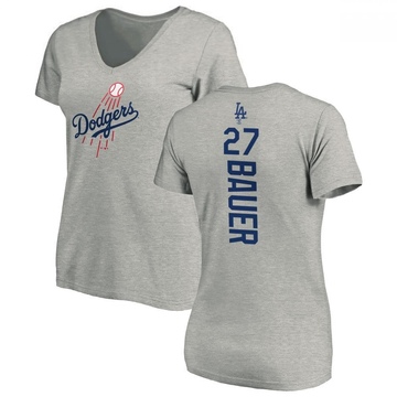 Women's Los Angeles Dodgers Trevor Bauer ＃27 Backer Slim Fit T-Shirt Ash