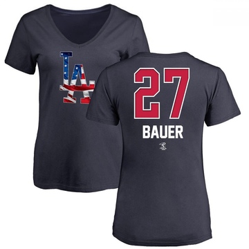 Women's Los Angeles Dodgers Trevor Bauer ＃27 Name and Number Banner Wave V-Neck T-Shirt - Navy