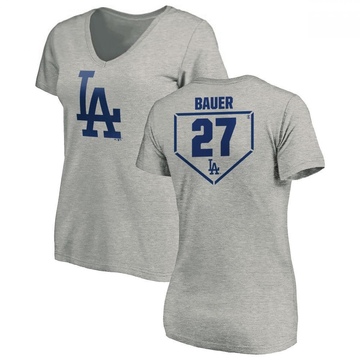Women's Los Angeles Dodgers Trevor Bauer ＃27 RBI Slim Fit V-Neck T-Shirt Heathered - Gray