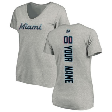 Women's Miami Marlins Custom ＃00 Backer Slim Fit T-Shirt Ash
