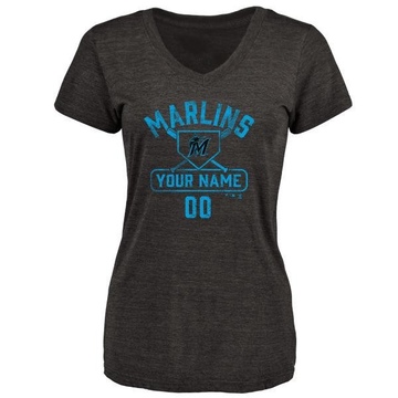 Women's Miami Marlins Custom ＃00 Base Runner T-Shirt - Black