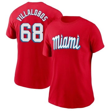 Women's Miami Marlins Eli Villalobos ＃68 City Connect Name & Number T-Shirt - Red