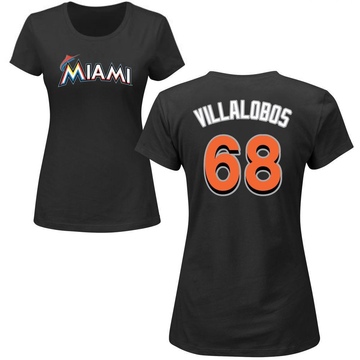 Women's Miami Marlins Eli Villalobos ＃68 Roster Name & Number T-Shirt - Black