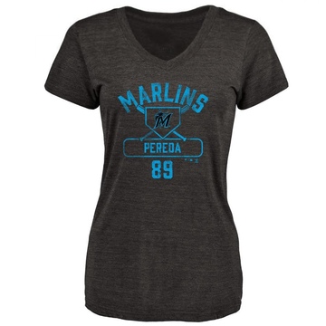Women's Miami Marlins Jhonny Pereda ＃89 Base Runner T-Shirt - Black