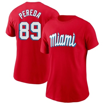 Women's Miami Marlins Jhonny Pereda ＃89 City Connect Name & Number T-Shirt - Red